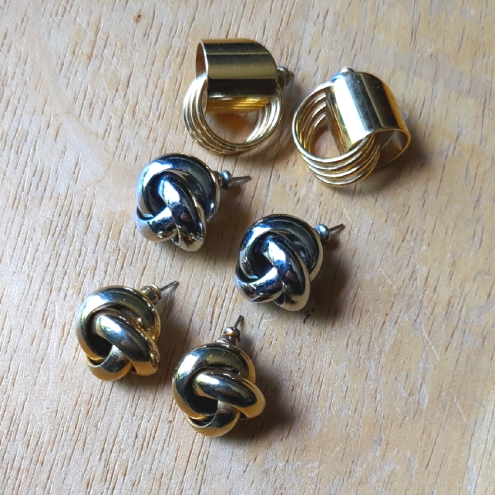 Lot Of 3 Knot Earrings Vintage 1980s Stud Earrings